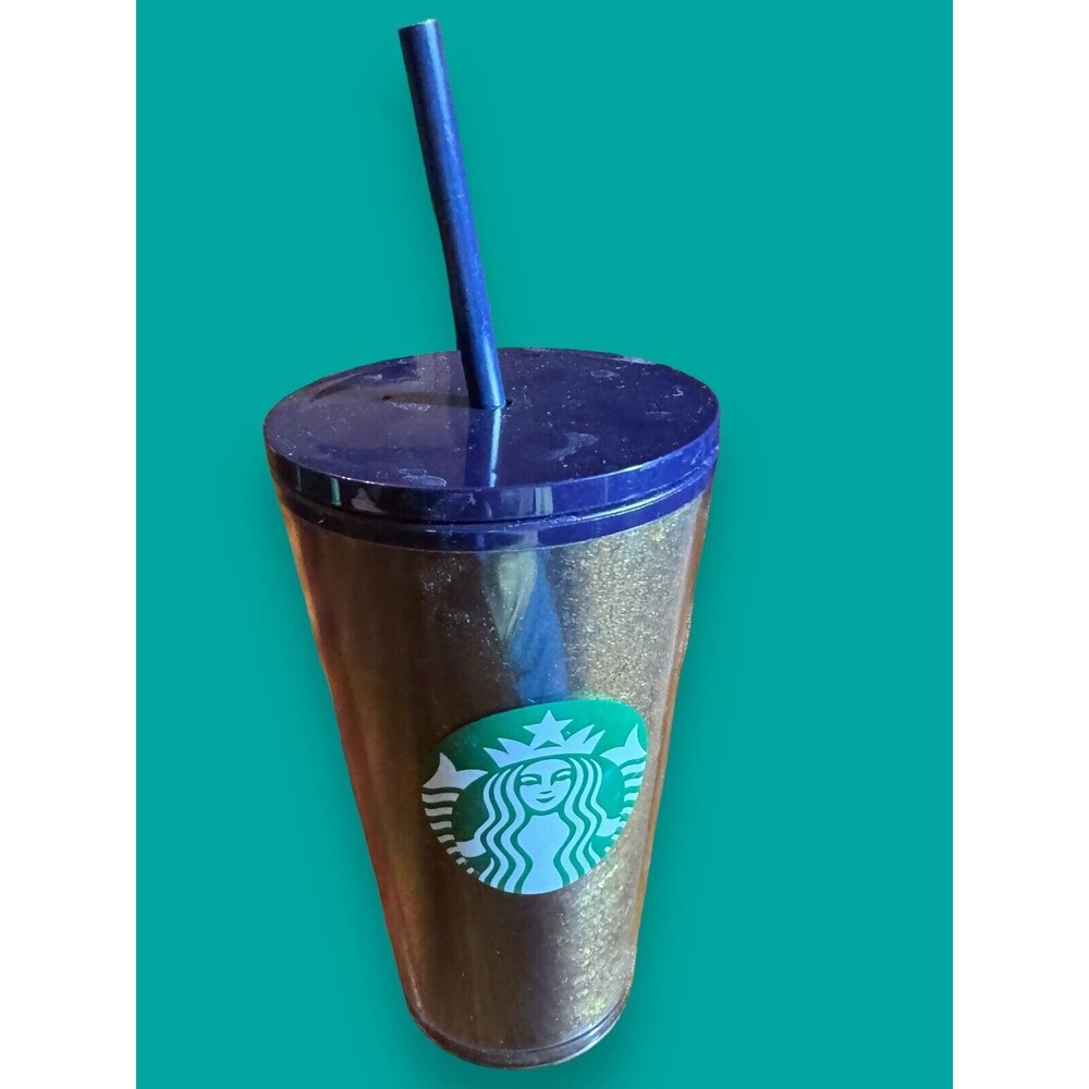 Starbucks Gold Black Glitter 16 oz Hot Cold Coffee Soda Tumbler Never Used HTF